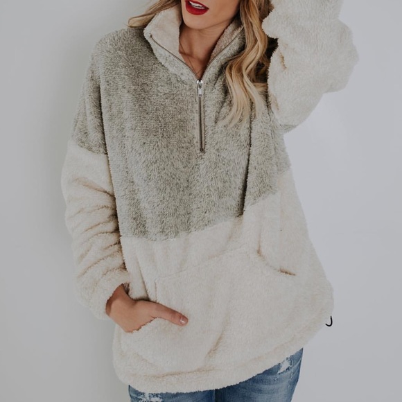 two tone sherpa half zip pullover